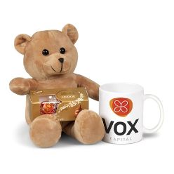 Box of lindt chocolates, soft toy, mug in presentation box