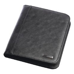 Soft PU, branding plaque, zip closure, 3 card slots, Elastic pen loop, ID window