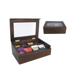 Solid dark wood deluxe tea chest with 8 compartments