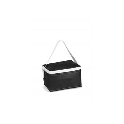 80 g/m2 non-woven with aluminium foil lining This cooler has the  new trendy look with its embellished white zipper for the main compartment as well carry handle. Holds 6 cans. Has aluminium foil lining.