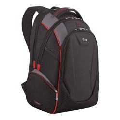 Material: Polyester, Padded compartment protects laptop up to 17.3 inch, Dedicated interior pocket for iPad or tablet, Zippered side pockets, Hard-shell front zip-down organizer section, Headphone port, Carry handle, Padded backpack straps for added comfort, 1 Year warranty