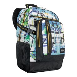 polyester Material, Padded Mesh Pocket Holds Laptops up to 15.6 inch, Quick access pocket, Front zippered pockets, Front zip-down organiser section, Side pockets, Carry handle, Padded backpack straps for added comfort, 1 Year Warranty
