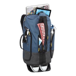 Material: Polyester, Fully padded 17.3 inch laptop compartment, Dedicated interior pocket for iPad or tablet, Separate compartment for shoes, Front access to main compartment, Side zippered pockets fit most water bottles, Multiple carry handles, Padded back and backpack straps for added comfort, 1 Year warranty