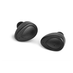 ABS earbuds ABS & silicone, internal, rechargeable lithium polymer battery, recharges via USB cable ( included ) 1.5 - 2 hours charging time, BLUETOOTH V 4.1, 10m visible distance