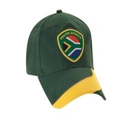Brushed cotton 6 panel, embroidered eyelets, pre curved peak, South African flag embroidered on front