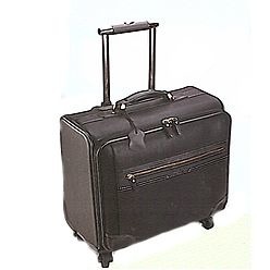 Genuine Leather with Multiple Pockets, Shoulder sling, padded compartment, padded carry handles, lockable zip pullers, matt black fittings, luggage label, fold-away telescopic handles with solid wheels and reinforced piping, including front compartment organiser