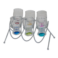 Includes: Stand and 6 x Shot Glasses with Coloured Bases - Material: Metal & Glass