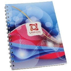 Material paper, 50 sheets, full colour branding, made in South Africa, A6 size, spiral bound