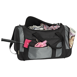 Spotted Lapel Sports Bag, Large Zippered main compartment, Zippered pocket, front zippered pockets, Bottom Stiffener, Bottom feet. 600D Ripstop/ 600D x 300D Polyester
