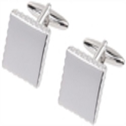 Rhodium plated cufflinks, square with ribbed edge corner in presentation box