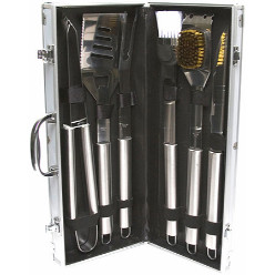 Includes: Knife, Spatula, Tongs, Fork, Baster and Cleaning Brush. In an Aluminium Case.