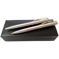 Stainless Steel Exe Pen Set - Gold Trimmings in gift box