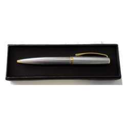 Stainless steel executive pen with gold trimmings, including presentation box.