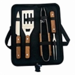 Impress your friends and family with this ultimate 4-piece braai set. With high-qulity stainless steel utensils infused with wood the fork, knife, tongs and spatula will have you covered on all braai-ing fronts. The black zip around bag comes with elastic straps of each item to be carefully positioned and includes strap handles for carrying ease. To add to this stylish set you can also screen print any company logo for the perfect client gift.
