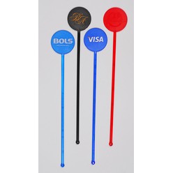 A Standard Swizzle stick with round and oval heads that is available in various colours that can be customised with Printing with your logo and other methods.