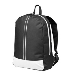 Backpack made from 600D fabric with rubber zip pullers, adjustable backpack straps and a webbing loop handle.