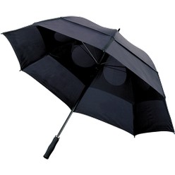Storm proof vented umbrella, features: 210T Polyester, storm proof vented umbrella, manual open, metal frame, metal shaft, foam handle, includes a matching carrying pouch