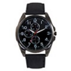 Black face gents watch with 2 year guarantee and PU strap