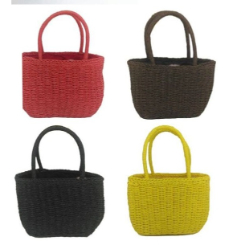 Straw Handbag with two carry handles and closable pouch