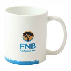 Ceramic mug with colour stripe at the bottom to match your brand includes a gift box