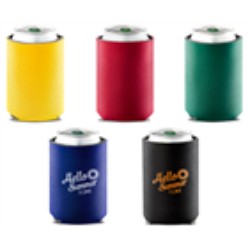 Made from insulating laminated open cell foam, Fits most canned beverages, Folds flat for easy distribution and storage