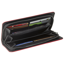 Material: Leatherette with 210D lining, 8 credit card slots, gusseted zippered coin pocket, 3 full-length receipt compartments, zipper with metal puller, lichee finish