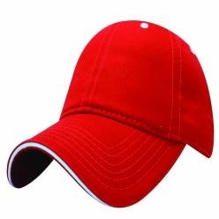 4 Needle stitch cotton twill sweatband, embroidered contrast eyelets, 6 panel structured, self fabric velcro enclosure to accommodate combustibility, pre curved peak.