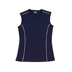 180gsm cotton spandex fitted vest with piping detail in front, binding around neck and armholes.