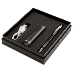 The perfect gift set for any occasion and features an eye-catching metallic portable Power Pack power bank and an elegant metal Elektra pen, USB not included, As an additional extra choose a Swivel 16GB (IDEA-3044) USB to add to your gift set