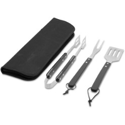 600D polyester covered zippered case contains braai tongs, fork and spatula. Case: 600D Polyester