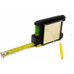 Includes: 3 Meter Tape Measure, Sticky Memo Pad, Pen and Spirit Level