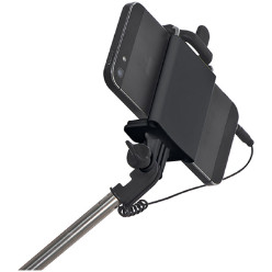 Telescopic selfie stick - no need for batteries or bluetooth, connects via a cable (included).