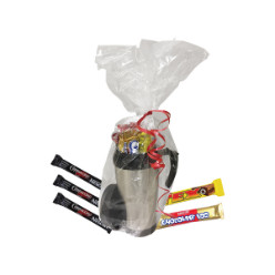 Includes: 1 x Thermal Mug, 3 x Cappuccino Sachets, 1 x 40g Nestle Tex and 1 x 46g Nestle Chocolate Log