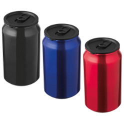 Can-shapped thermal mug with sliding spill-proof cover