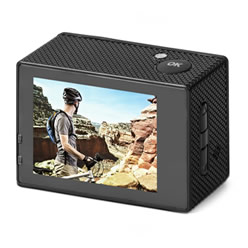 2.0” LTPS LCD screen, GC1004 Sensor – wide-angle lens, record format: 720 pixels 30fps, ABS, 3.7 Lithium battery, includes multiple mounts, waterproof housing& micro USB charging cable, Battery life: 120 min