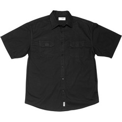Short sleeve shirt has double flap pockets with velcro closure, pen slit, curved hem, 100% cotton
