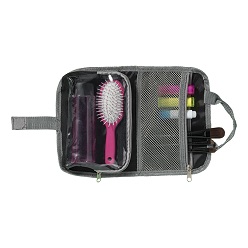 190t, 600d polyester, zippered mesh pocket, 1 large compartment