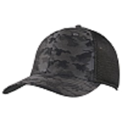 6 Panel design, woven twill camo fabric on the front, mesh fabric back, topflex elastic sweatband, fitted cap