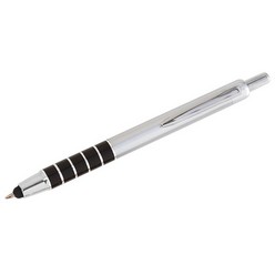 Plastic pen contains black German ink, with a stylus compatible with touch screen mobile phones and tablets