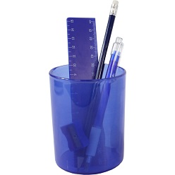 Transpaernt plastic cup includes 15cn ruler, pen, pencil, eraser and sharpener