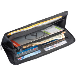 Black polyester travel wallet with various compartments to keep your travel documents safe
