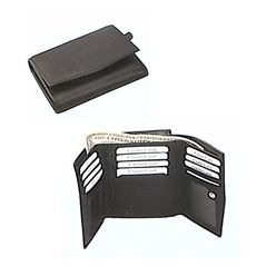 Genuine leather, press button closure, ID/photo windows, back zip section for coins, banknote section and 4 credit card pockets