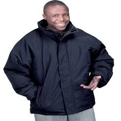 Microfibre coated padded parker jacket with fold away hood lined in polar fleece