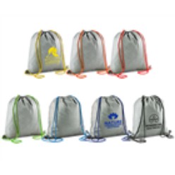 80gsm, non-woven fabric, cross box stitching for extra strength at the handles, contrast coloured drawstring, Non-woven 