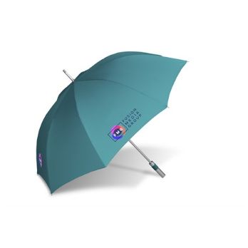 Prominently display your brand with our quality umbrella that offers strength and will add colour to your next event. Available in 8 awesome colours . Features 8 panels sturdy aluminium shaft colour accented aluminium & EVA foam handle ? 190T polyester  127 dia. Our full colour sublimation branding available on the white umbrella only.