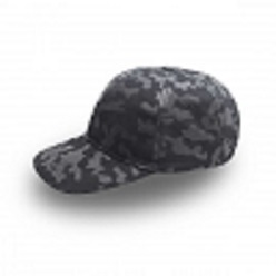 Printed screen camo plastisol reflective print & self colour stitching, 6 panel baseball cap, 6 rows of darker shade stitching, embroidered self colour eyelets, slef colour top button, self fabric pull & silver buckle enclosure, black colour inner lining, fused oxford buckram, black colour 4 needle stitched sweatband, pre-curved peak