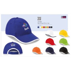 45g/m2, Microfibre, pre-curved peak with piping, Cotton fused front panels, embroidered eyelets, Polyesterb sweatband