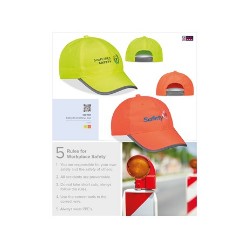 50g/m2, microfibre, pre-curved peak with reflective material, cotton fused front panels, polyester sweatband