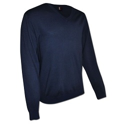 Jersey V-neck design, long sleeve, ribbed cuffs, ribbed neckline and waistline, ribbed armholes, high quality wool