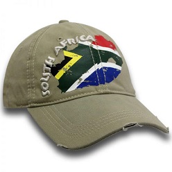 6 panel structured cap with the South African flag pre branded